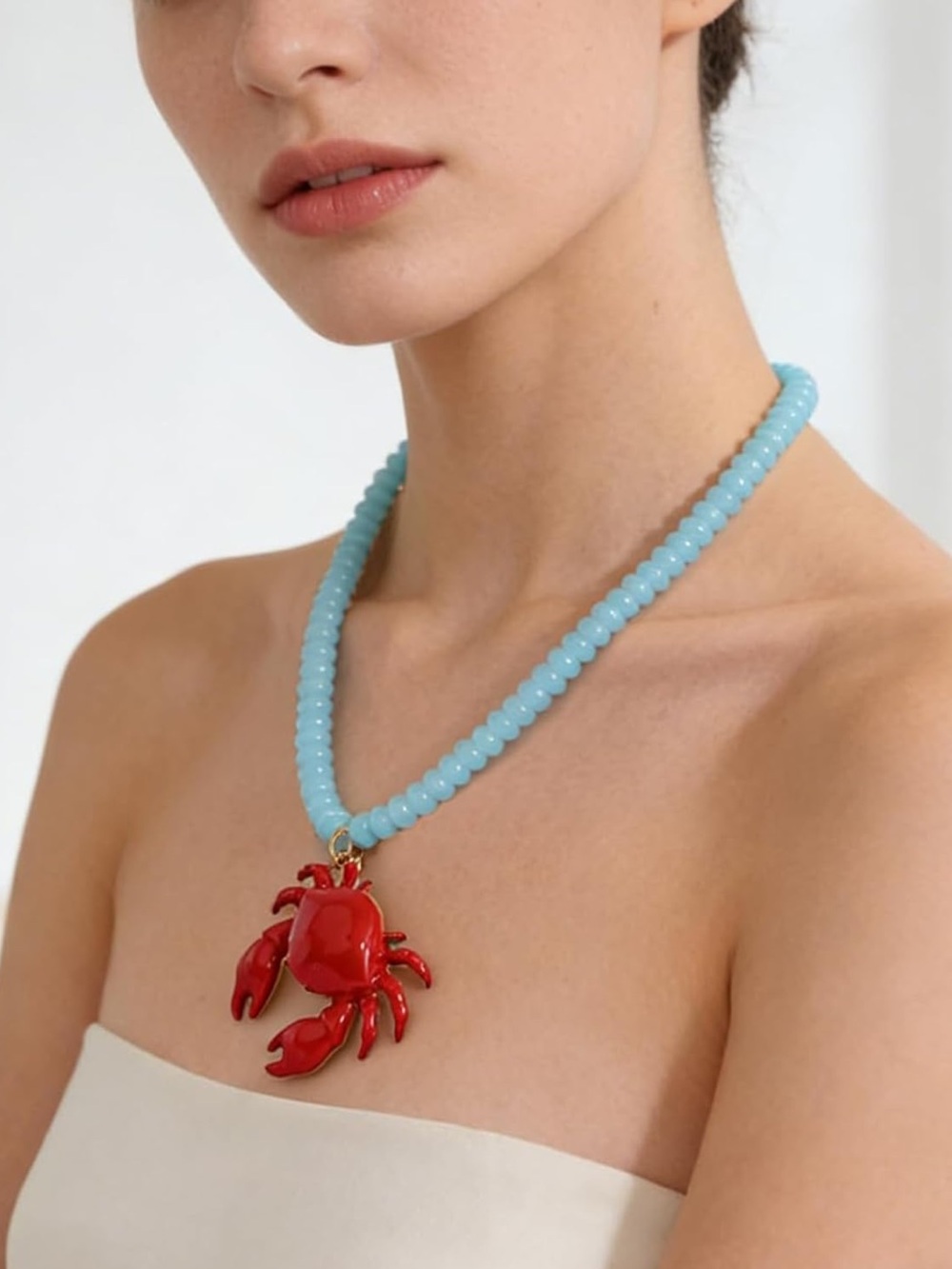 New! Crab 🦀 Coastal Beaded Necklace NWOT (3028)